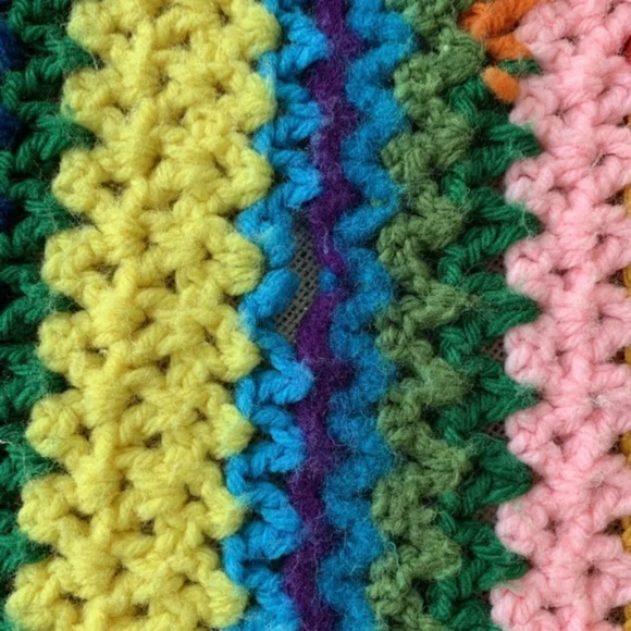 Rainbow Crochet Afghan Blanket Scalloped Vintage - Picture 4 of 5